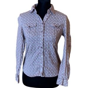 Life Is Good Floral Button Down Shirt - Brown and White